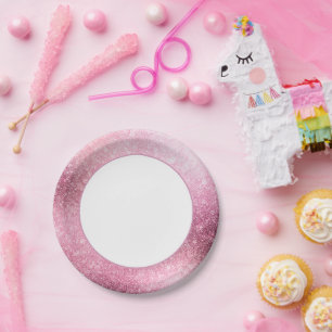 Glitzy Glam Pink Sparkle Sweet 16 Birthday Paper Plates