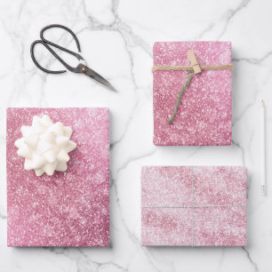 Glitzy Glam Pink Sparkle Sweet 16 Birthday Wrapping Paper Sheets