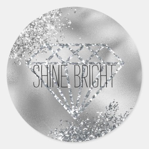Glitzy Glitter Silver Diamond Shine Bright   Classic Round Sticker