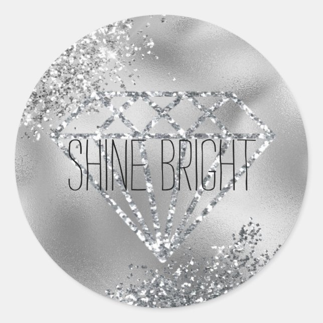 Glitzy Glitter Silver Diamond Shine Bright   Classic Round Sticker (Front)
