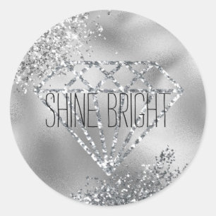 Glitzy Glitter Silver Diamond Shine Bright Classic Round Sticker