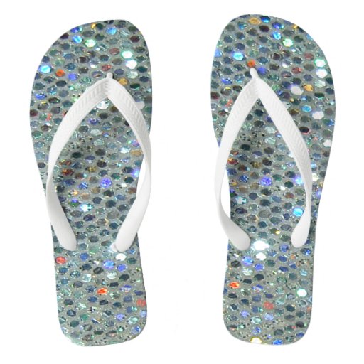 Glitzy Glittery Sparkly Silver Slipper Bling Flip Flops | Zazzle