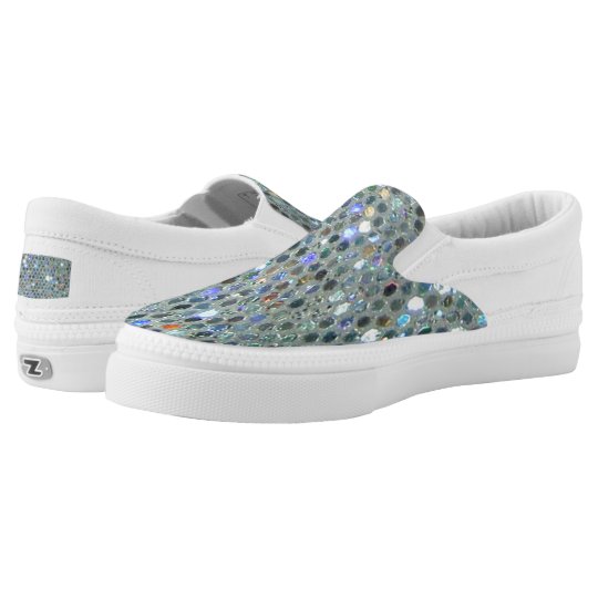 Glitzy Glittery Sparkly Silver Slipper Bling Slip-On Sneakers | Zazzle.com