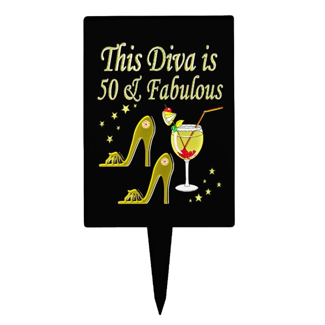 GLITZY GOLD 50TH BIRTHDAY DESIGN CAKE TOPPER (Front)