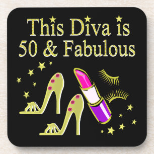 GLITZY GOLD 50TH BIRTHDAY DIVA DESIGN COASTER