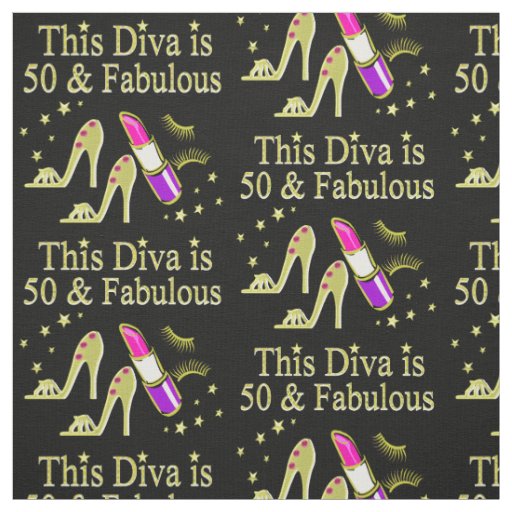 GLITZY GOLD 50TH BIRTHDAY DIVA DESIGN FABRIC