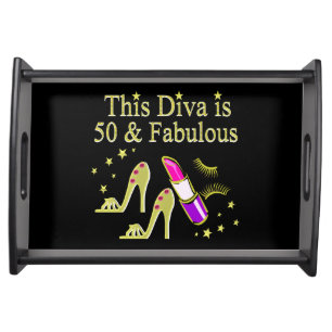 GLITZY GOLD 50TH BIRTHDAY DIVA DESIGN SERVING TRAY