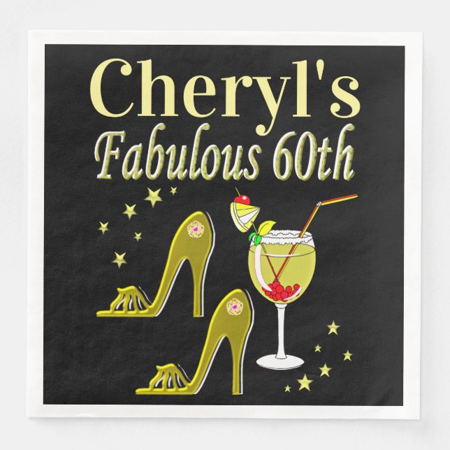 GLITZY GOLD 60TH BIRTHDAY PARTY PAPER DINNER NAPKINS (Front)