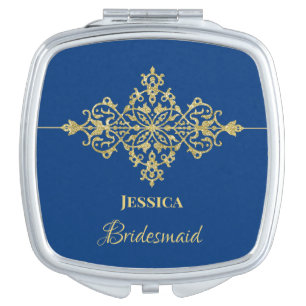 Glitzy Gold and Blue Bridesmaid Compact Mirror