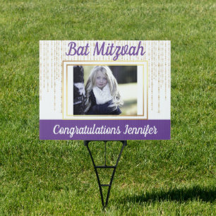 Glitzy Gold and Purple Bat Mitzvah Photo Sign