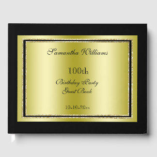 Glitzy Gold & Black Framed 100th Birthday Guest Book