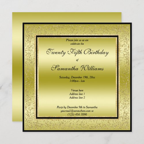 Glitzy Gold  Black Gold Glitter Frame Birthday Invitation