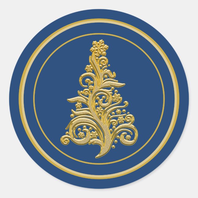 Glitzy Gold Christmas Tree Classic Round Sticker (Front)