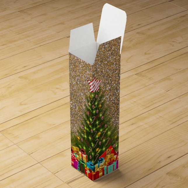 Glitzy Gold Christmas Tree Wine Box (Opened)
