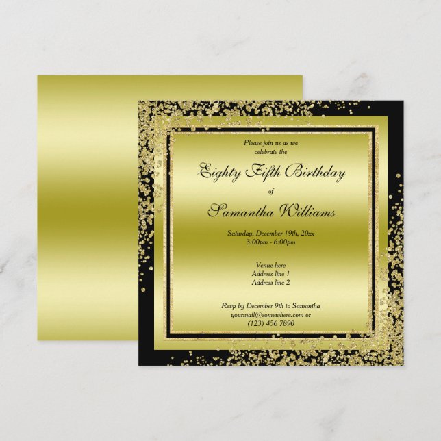 Glitzy Gold Confetti Decorations 85th Birthday Invitation (Front/Back)