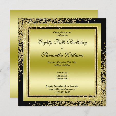 Glitzy Gold Confetti Decorations 85th Birthday Invitation