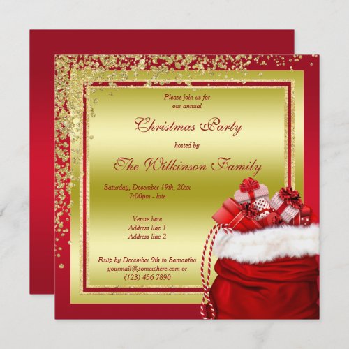 Glitzy Gold Confetti  Santas Gifts Christmas Invitation