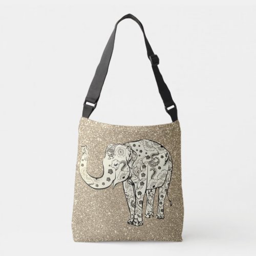 Glitzy gold decorative elephant cross body bag