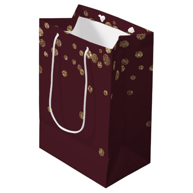 Glitzy Gold Glam Burgundy Dots Medium Gift Bag (Front Angled)