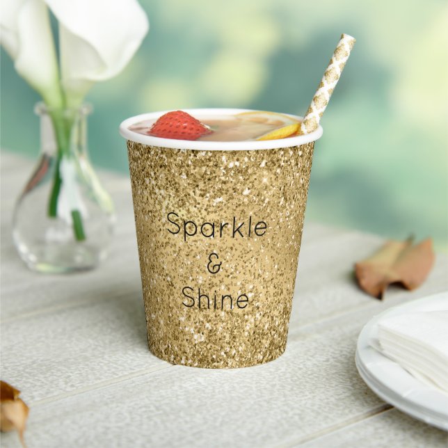 Glitzy Gold Glam Glitter Sparkle        Paper Cups (Insitu)