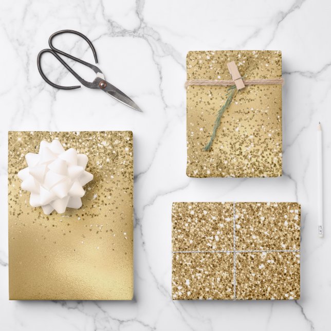 Glitzy Gold Glam Glitter Sparkle      Wrapping Paper Sheets (Front)