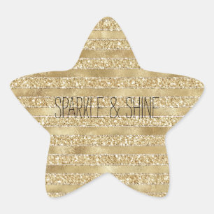 Glitzy Gold Glam Glitter Stripes Star Sticker