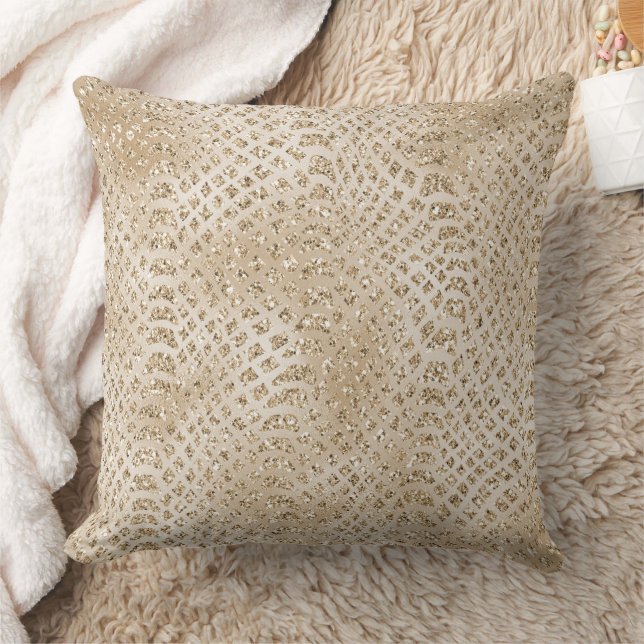 Glitzy Gold Glam Snake Skin Throw Pillow (Blanket)