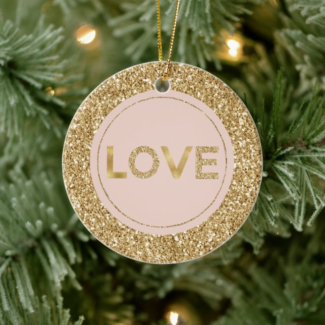 Glitzy Gold Glitter Blush Pink Love    Ceramic Ornament (Tree)