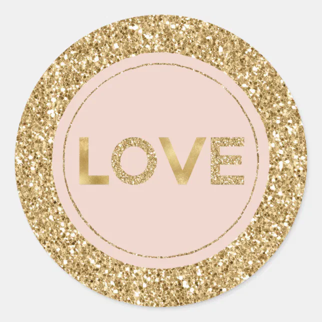 Glitzy Gold Glitter Blush Pink Love Classic Round Sticker Zazzle