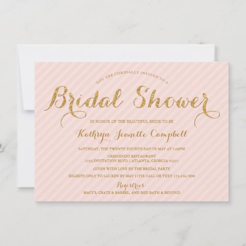 Glitzy Gold Glitter Bridal Shower Invite - Blush