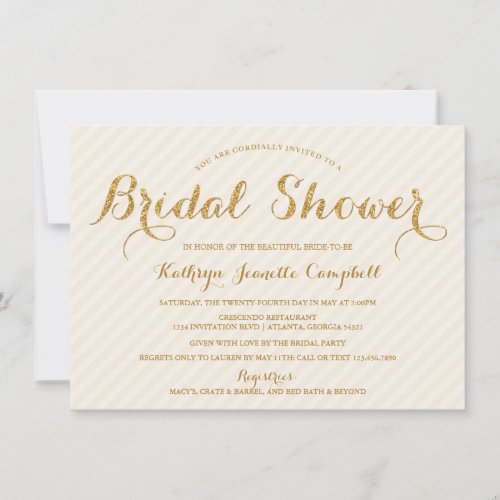 Glitzy Gold Glitter Bridal Shower Invite - Ivory