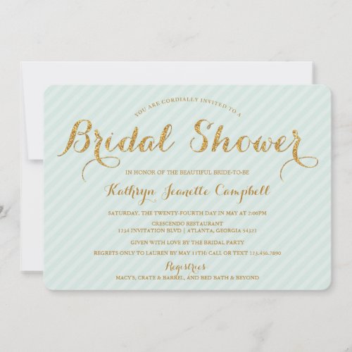 Glitzy Gold Glitter Bridal Shower Invite - Mint