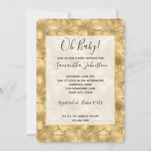 Glitzy Gold Glitter Giraffe Print Invitation