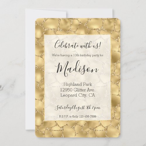 Glitzy Gold Glitter Giraffe Print Invitation