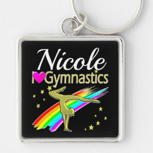GLITZY GOLD I LOVE GYMNASTICS CUSTOMIZED DESIGN KEYCHAIN