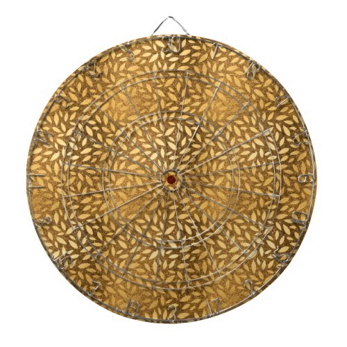 Glitzy Gold Leaves Faux Foil Pattern Dart Board