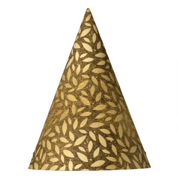 Glitzy Gold Leaves Faux Foil Pattern Party Hat by kye_designs at Zazzle