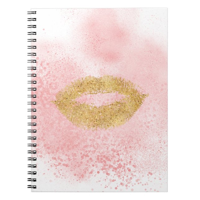 Glitzy Gold Lips Pink Confetti Kiss Notebook (Front)