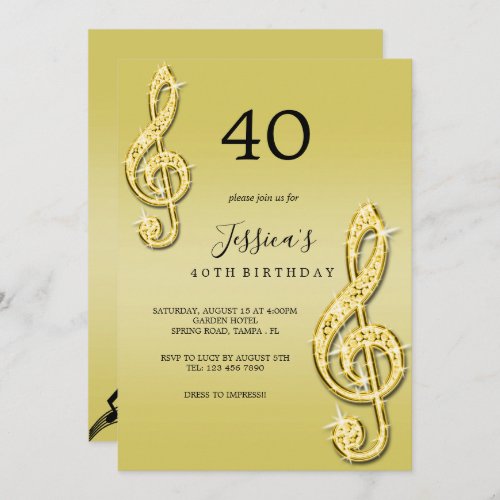 Glitzy Gold Music Notes Birthday Invitation