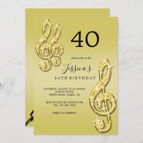 Glitzy Gold Music Notes Birthday Invitation