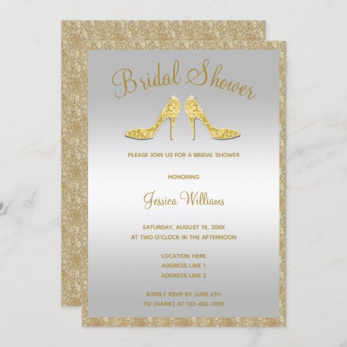 Glitzy Gold Sequins  Stilettos Bridal Shower Invitation