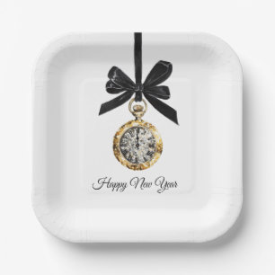 Glitzy Gold Silver New Year Midnight Hour Paper Plates