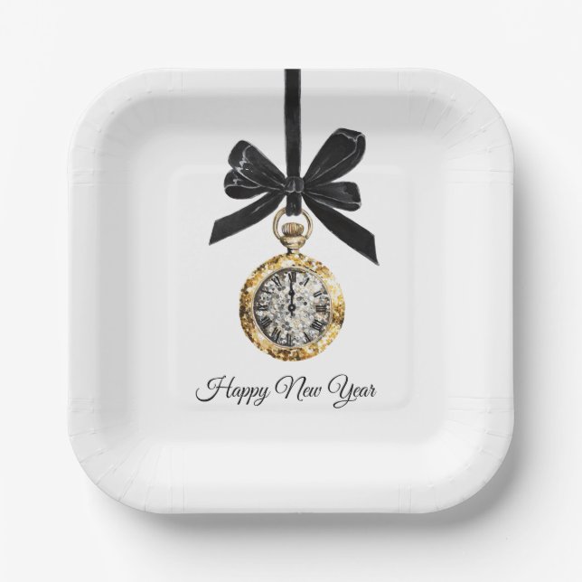 Glitzy Gold Silver New Year Midnight Hour   Paper Plates (Front)