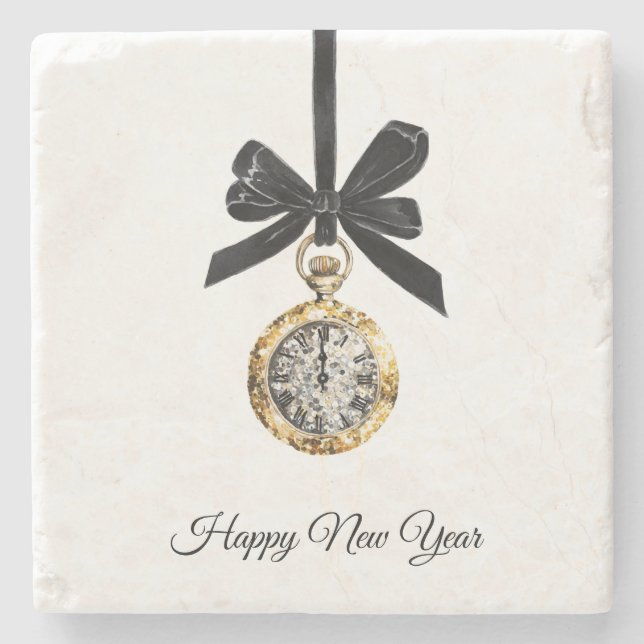 Glitzy Gold Silver New Year Midnight Hour   Stone Coaster (Front)