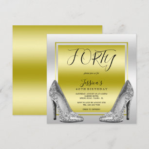 Glitzy Gold & Silver Stilettos 40th Birthday Invitation