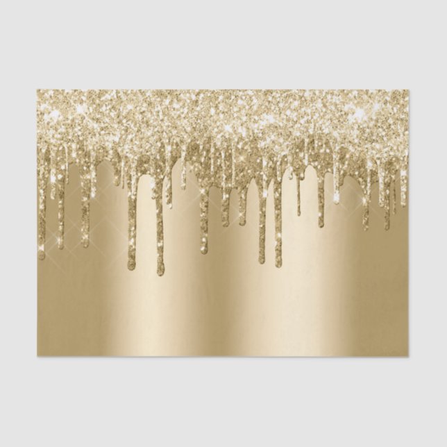 Glitzy Gold Sparkle Glitter Drips Birthday Tissue Paper (Front)