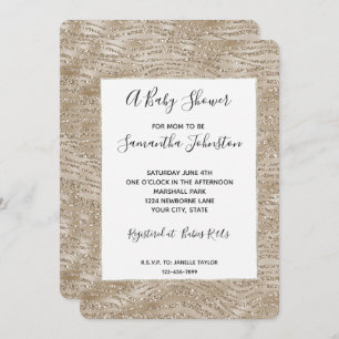 Glitzy Gold Wavy Stripes Baby Shower Invitation