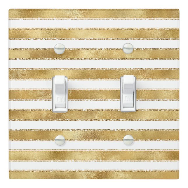 Glitzy Gold White Glam Glitter Sparkle Stripes     Light Switch Cover (In Situ)