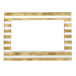 Glitzy Gold White Glam Glitter Sparkle Stripes     Magnetic Frame