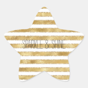 Glitzy Gold White Glam Glitter Stripes Star Sticker